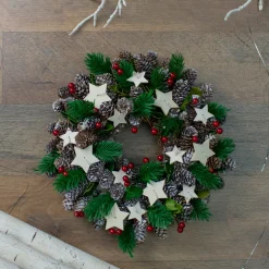 Clearance Pine Cone and Berries with Stars Artificial Christmas Wreath, 10-Inch, Unlit Unlit