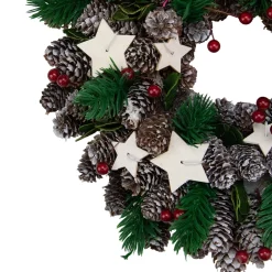 Clearance Pine Cone and Berries with Stars Artificial Christmas Wreath, 10-Inch, Unlit Unlit