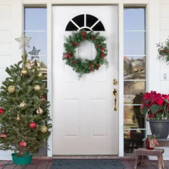 Pine Cones and Berries Artificial Christmas Wreath with Ribbon - 24" - Unlit Pre Decorated
