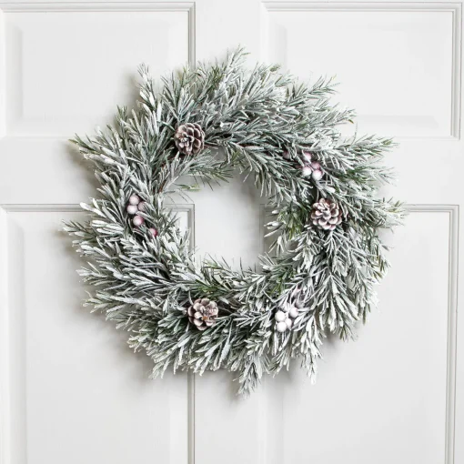 Outlet Pine Cones and Berries Flocked Pine Artificial Christmas Wreath - 20" - Unlit Unlit