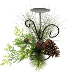 Pine Cones and Jingle Bell Christmas Pillar Candle Holder - 10" Candle Holders