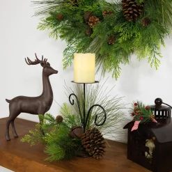 Pine Cones and Jingle Bell Christmas Pillar Candle Holder - 10