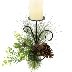 Pine Cones and Jingle Bell Christmas Pillar Candle Holder - 10