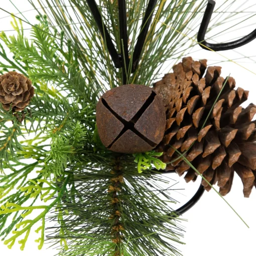 Pine Cones and Jingle Bell Christmas Pillar Candle Holder - 10" Candle Holders