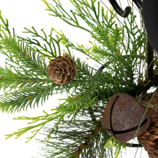 Pine Cones and Jingle Bell Christmas Pillar Candle Holder - 10" Candle Holders