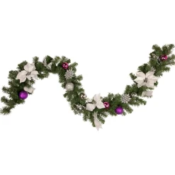 Hot Pine Foliage Poinsettia and Snowflake Artificial Christmas Garland - 6' x 9" - Unlit Pre Decorated