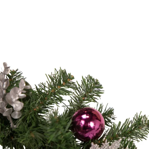 Hot Pine Foliage Poinsettia and Snowflake Artificial Christmas Garland - 6' x 9" - Unlit Pre Decorated