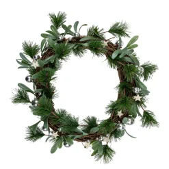 Online Pine Needle and Silver Ball Ornament Artificial Christmas Wreath, 12-Inch, Unlit Pre Decorated