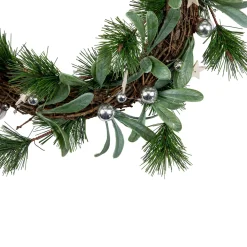 Online Pine Needle and Silver Ball Ornament Artificial Christmas Wreath, 12-Inch, Unlit Pre Decorated