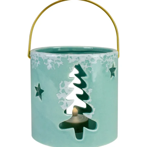 Sale Pine Tree and Star Cutout Tea Light Christmas Candle Holder - 4.25" - Green Candle Holders