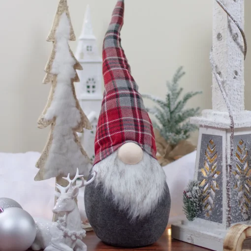 Discount Plaid Bendable Hat Gnome Sitting Christmas Decoration - 25" - Red and Gray Gnomes