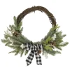New Plaid Bow and Winter Foliage Artificial Christmas Twig Wreath - 23-inch, Unlit Unlit