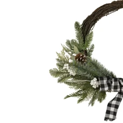 New Plaid Bow and Winter Foliage Artificial Christmas Twig Wreath - 23-inch, Unlit Unlit