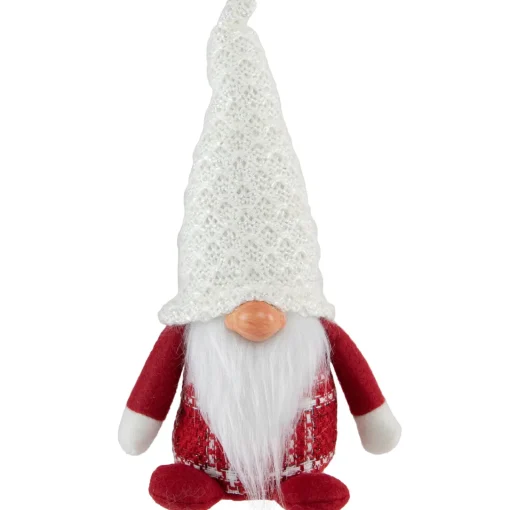 Online Plaid Boy Gnome Christmas Figurine - 9.5" - Red and White Gnomes