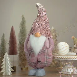 Clearance Plaid Christmas Gnome with Sequin Hat - 24" - Pink and Gray Gnomes