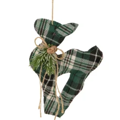 Clearance Plaid Deer with Pine Christmas Ornament - 7.75" - Green Animals