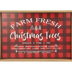 Best Plaid "Farm Fresh Christmas Trees" Framed Christmas Wall Sign - 18.75" x 13" - Red Wall