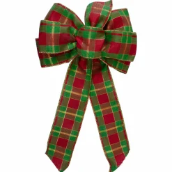 Outlet Plaid 6-Loop Christmas Bow Decoration - 9" x 14" - Red and Green Ribbons & Bows
