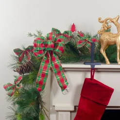 Outlet Plaid 6-Loop Christmas Bow Decoration - 9" x 14" - Red and Green Ribbons & Bows