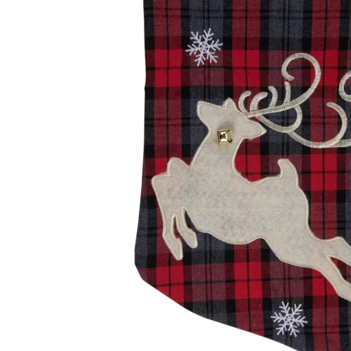 New Plaid Merry Christmas Reindeer Stocking - 19" - Red and Green Stockings
