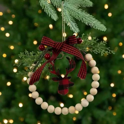 Best Plaid Reindeer with Pine and Berries Christmas Wreath Ornament - 7.5" Animals
