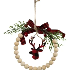 Best Plaid Reindeer with Pine and Berries Christmas Wreath Ornament - 7.5" Animals