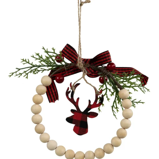 Best Plaid Reindeer with Pine and Berries Christmas Wreath Ornament - 7.5" Animals