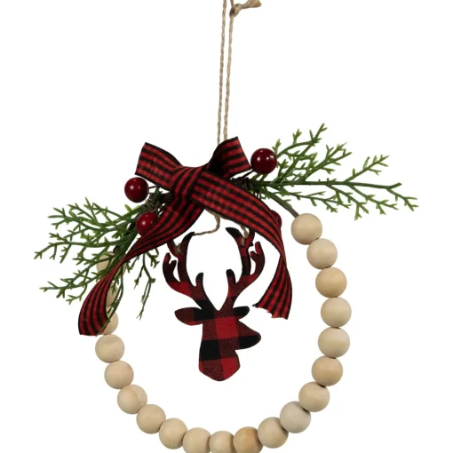 Best Plaid Reindeer with Pine and Berries Christmas Wreath Ornament - 7.5" Animals