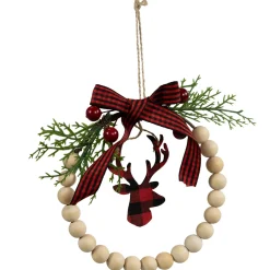 Best Plaid Reindeer with Pine and Berries Christmas Wreath Ornament - 7.5