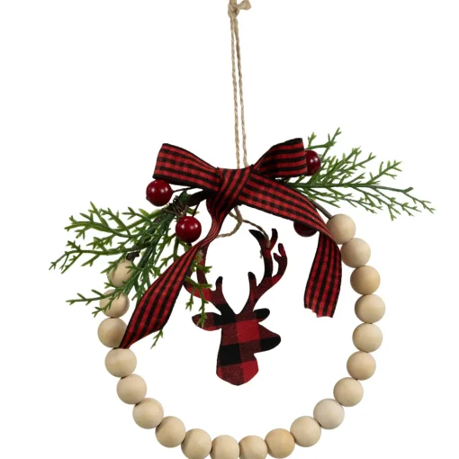 Best Plaid Reindeer with Pine and Berries Christmas Wreath Ornament - 7.5" Animals