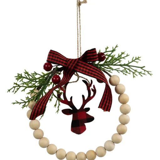 Best Plaid Reindeer with Pine and Berries Christmas Wreath Ornament - 7.5" Animals