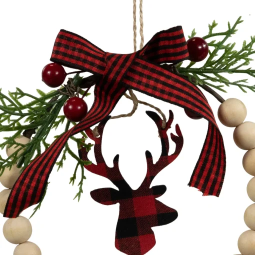 Best Plaid Reindeer with Pine and Berries Christmas Wreath Ornament - 7.5" Animals