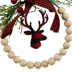 Best Plaid Reindeer with Pine and Berries Christmas Wreath Ornament - 7.5