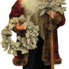 Plaid Standing Santa with Wreath & Alpine Tree Christmas Figure - 4' Santa Claus