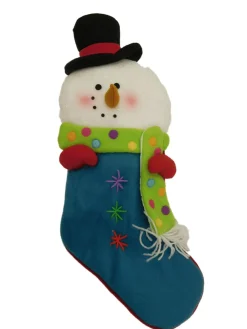 New Plush Blue & White Glitter Felt Snowman Christmas Stocking Snow Man Stockings
