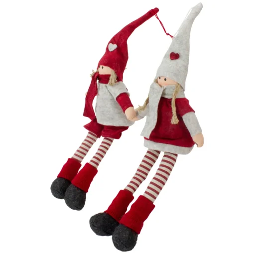 Best Plush Boy and Girl Sitting Christmas Figures - 19" - Red and Beige - Set of 2 Elves & Fairies