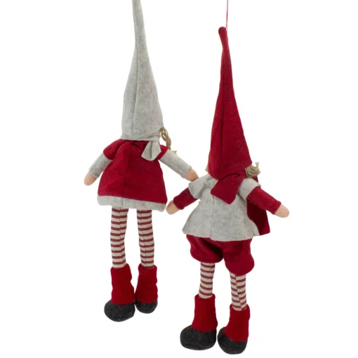 Best Plush Boy and Girl Sitting Christmas Figures - 19" - Red and Beige - Set of 2 Elves & Fairies