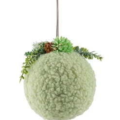New Plush Christmas Ball Ornament with Winter Foliage - 4" - Green Glass|Ball Ornaments