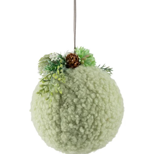 New Plush Christmas Ball Ornament with Winter Foliage - 4" - Green Glass|Ball Ornaments
