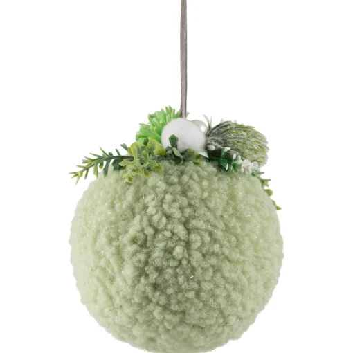 New Plush Christmas Ball Ornament with Winter Foliage - 4" - Green Glass|Ball Ornaments