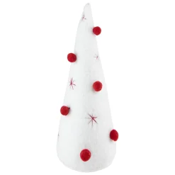 Best Plush Christmas Cone Tree with Pompom Ornaments - 11" - White and Red Trees