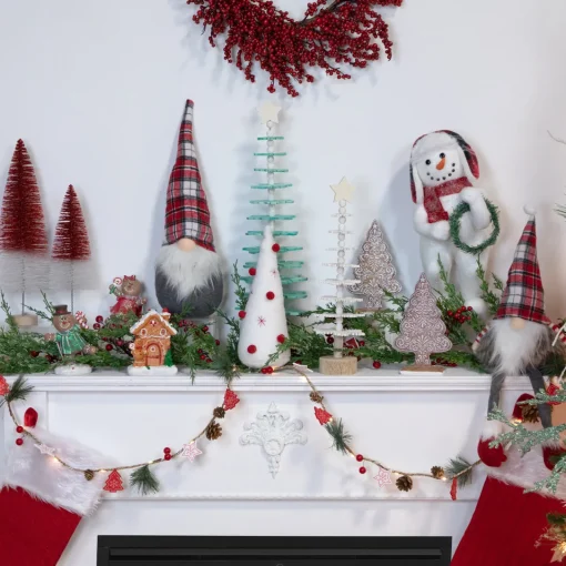 Best Plush Christmas Cone Tree with Pompom Ornaments - 11" - White and Red Trees