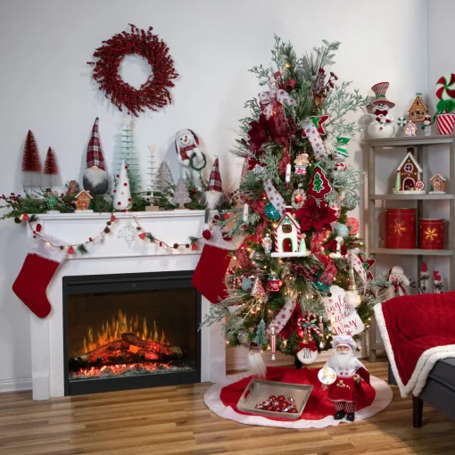 Best Plush Christmas Cone Tree with Pompom Ornaments - 11" - White and Red Trees
