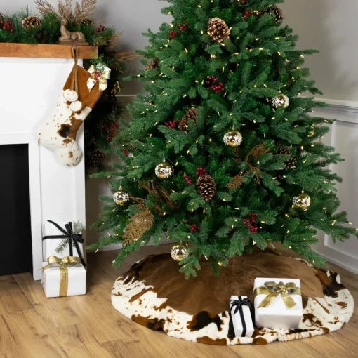 Outlet Plush Cowhide Inspired Christmas Stocking with Pom Poms - 20.5" - Brown Stockings