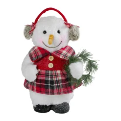 New Plush Girl Snowman with Ear Muffs and Wreath Christmas Figure - 12" Snowmen