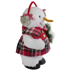 New Plush Girl Snowman with Ear Muffs and Wreath Christmas Figure - 12" Snowmen