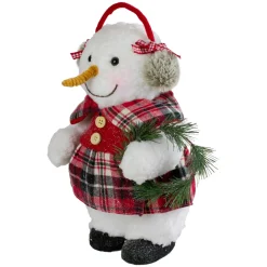 New Plush Girl Snowman with Ear Muffs and Wreath Christmas Figure - 12