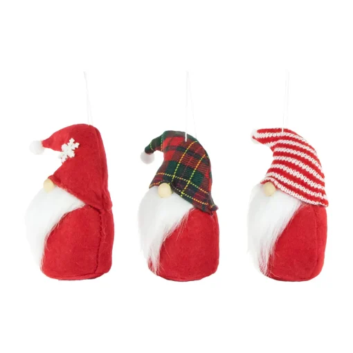 Best Plush Gnomes Christmas Ornaments with Striped, Plaid and Snowflake Hats - 4.5" Gnomes