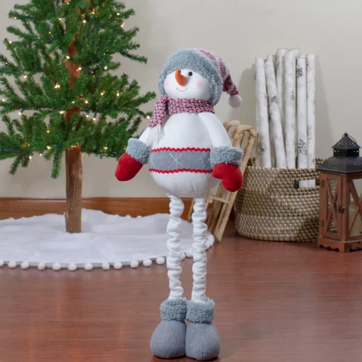 Plush Nordic Snowman Christmas Figure - 22" - Red and Gray Snowmen