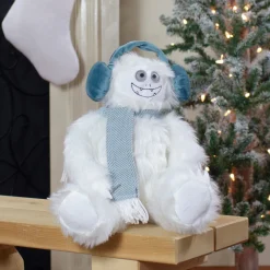 Hot Plush Sitting Yeti with Earmuffs Christmas Figure - 18" - White and Blue Animals